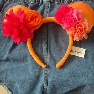 Disney Parks Orange and Pink Floral Minnie Ears